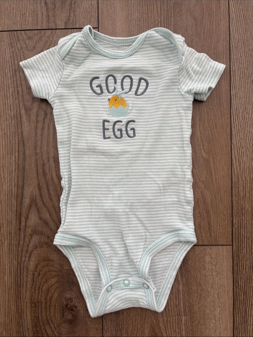 Carter's Mint & White Striped "Good Egg" Baby One-Piece